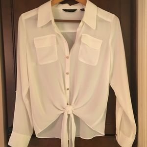 White/Cream  Long Sleeve Blouse.  Tie at waist.